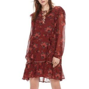 Scotch and Soda | Print Drop Hem Floral Paisley Dress Brown Burnt Orange